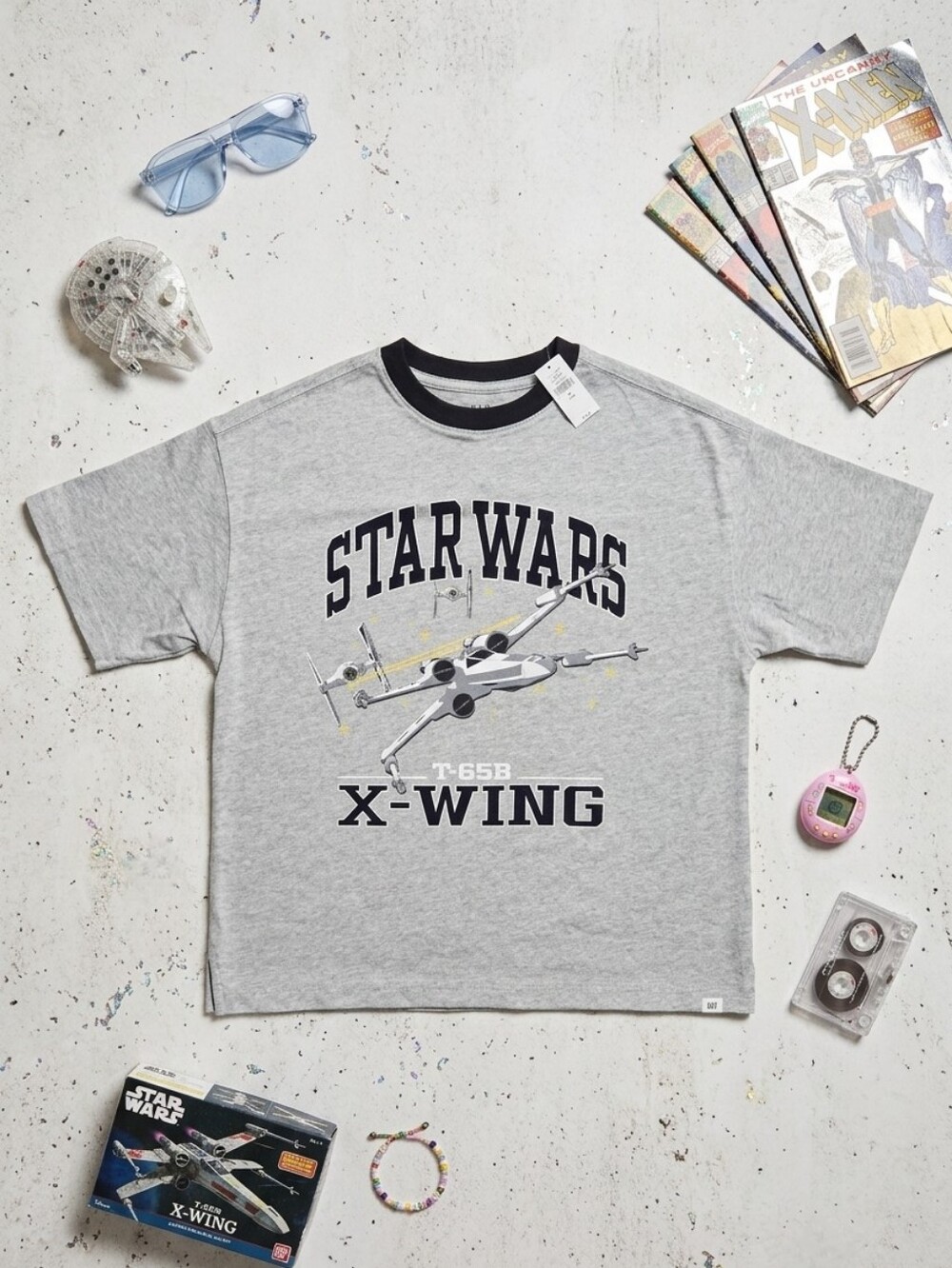 Gap Star Wars X-Wing Grey 100% Cotton Boxy Cropped Heavyweight Graphic Tee M NWT